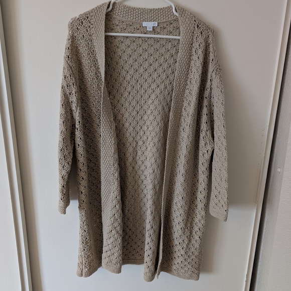 J. Jill Sweaters - J. Jill Womens Large 100% Cotton Beige Cardigan Coastal Grandma Beach Cottage